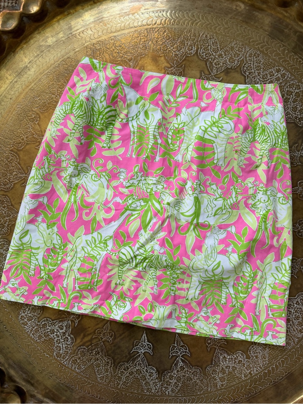 Lilly Pulitzer Vintage Pink skirt with Lime Green animal Print